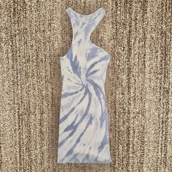 ZARA Women's Tie-Dye Halter Dress Blue White Size Medium - Picture 4 of 8